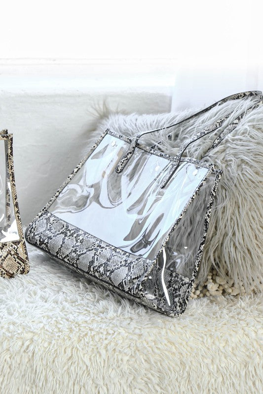 Clear PVC Snake Trim Tote Stadium Bag