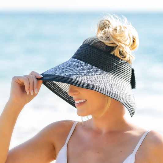 Two Tone Bow Foldable Roll Up Summer Beach Visor