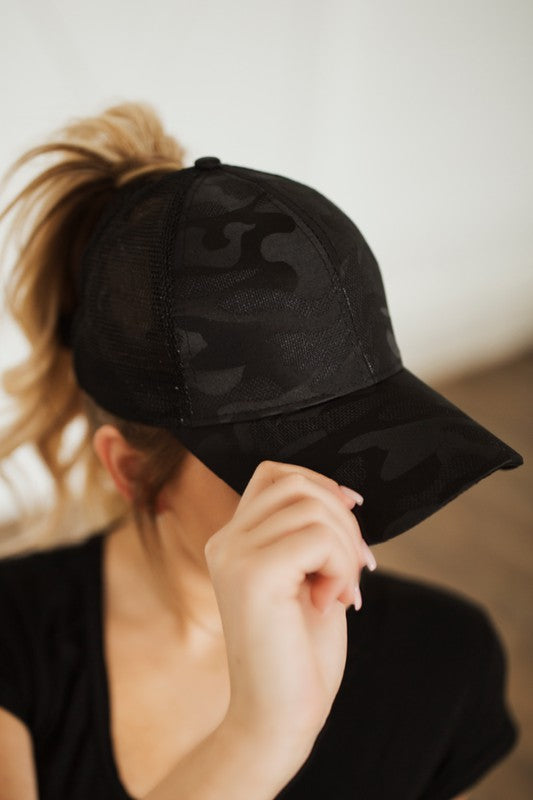 Camo Messy Bun Ponytail Womens Hat | Modern Boutique Fashion