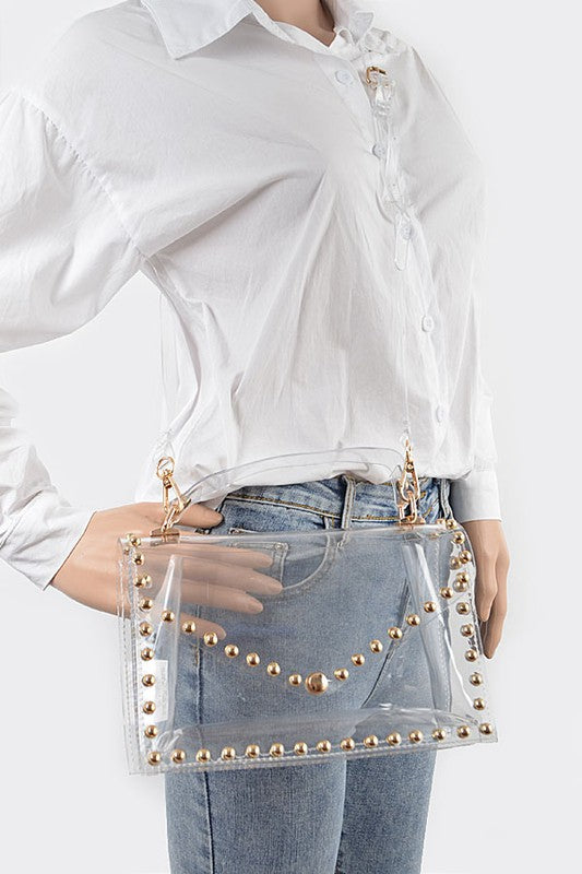 Clear Studded Crossbody Stadium Bag