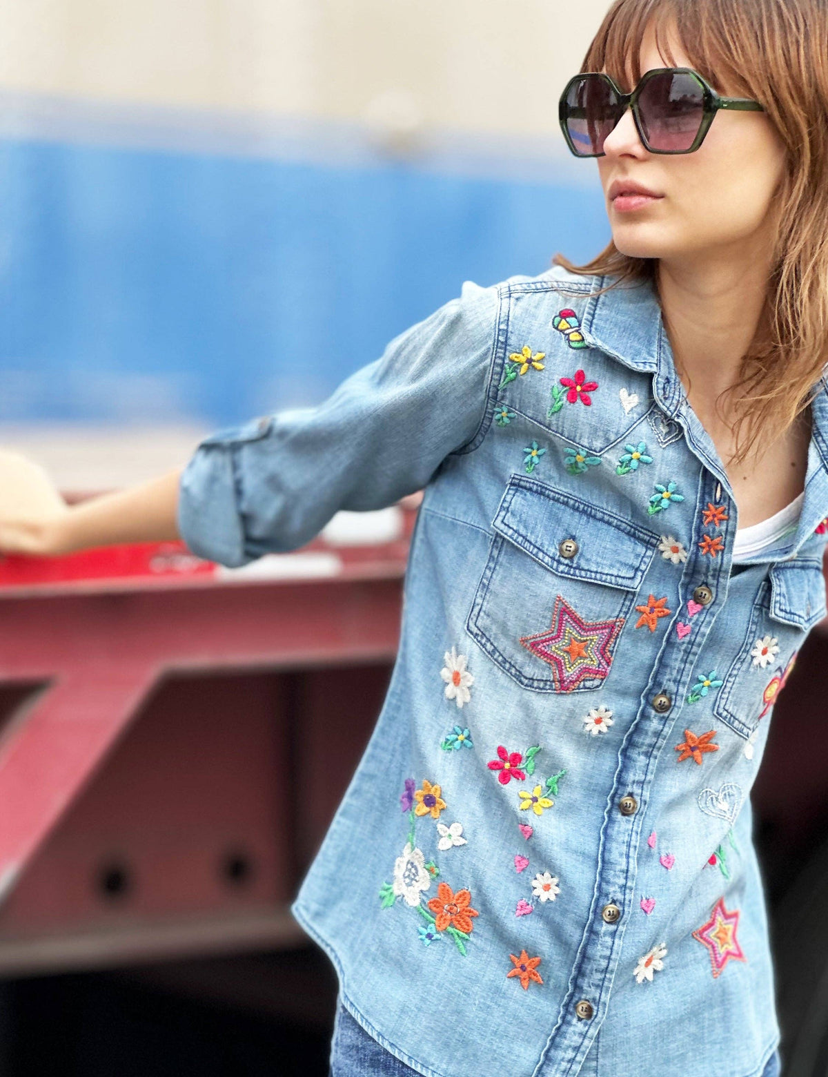 Sketchbook Embroidered Denim Shirt