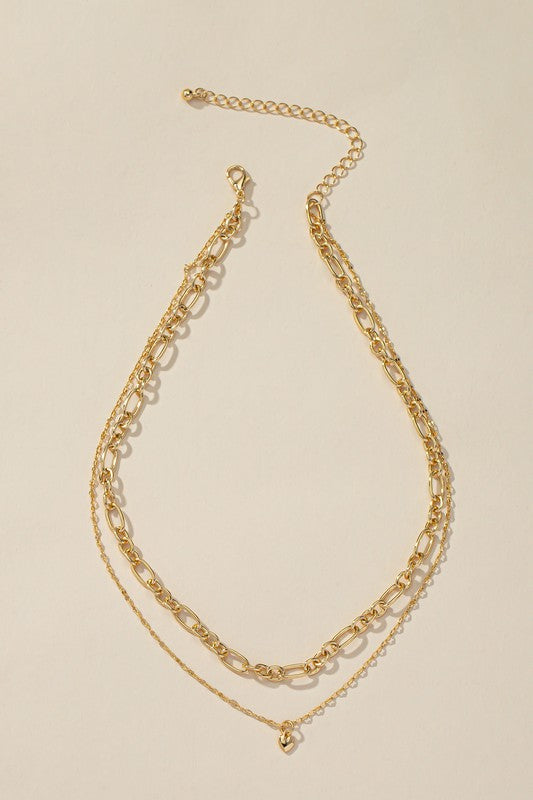 Two Row Mixed Chain With Dainty Heart Pendant | Modern Boutique Fashion
