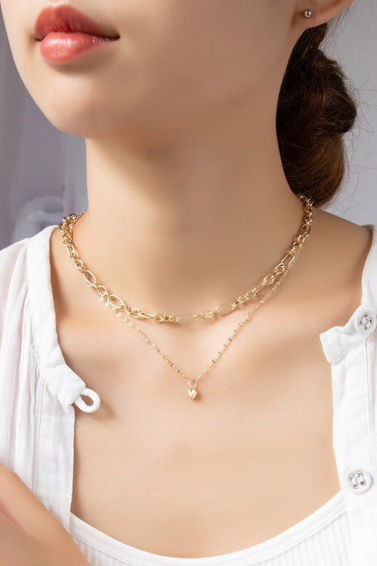 Two Row Mixed Chain With Dainty Heart Pendant | Modern Boutique Fashion