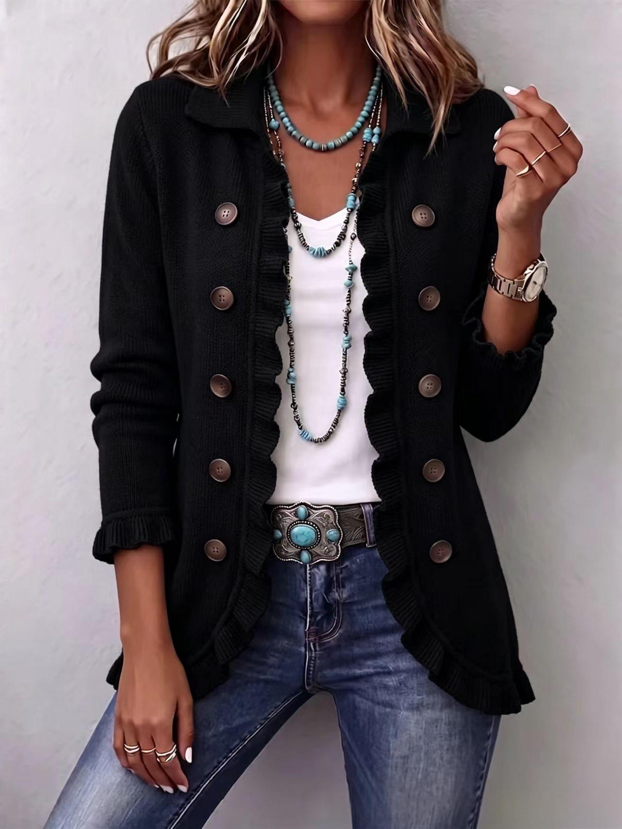 Women's Long Sleeve Cardigan – Solid & Leopard Print OL Commuter Style