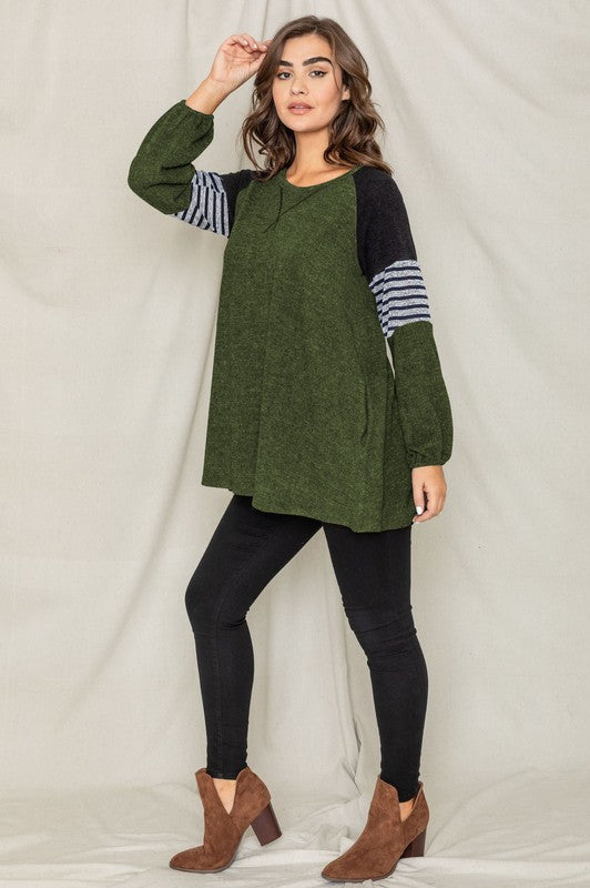 Color Block Sleeve A Line Tunic