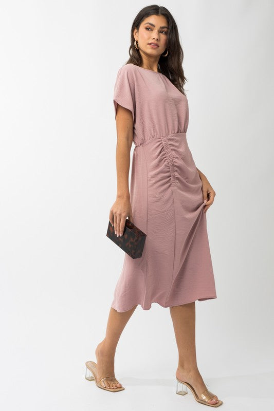 Elastic Shirring Midi Dress