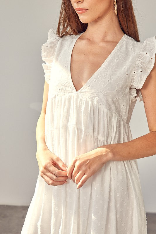 V-Neck Ruffle Detail Romper Dress