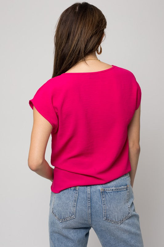 Short Sleeve Top With Twist Hem Detail