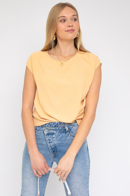 Short Sleeve Top With Twist Hem Detail