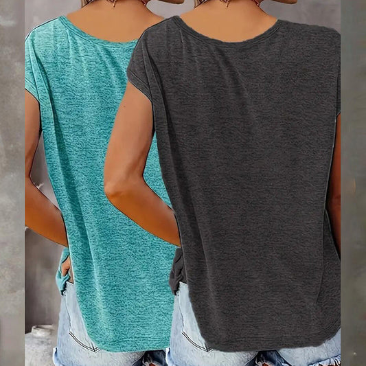 2-Pack Women's V-Neck Sleeveless Tank Tops – Loose Fit Casual Summer Beach Shirts