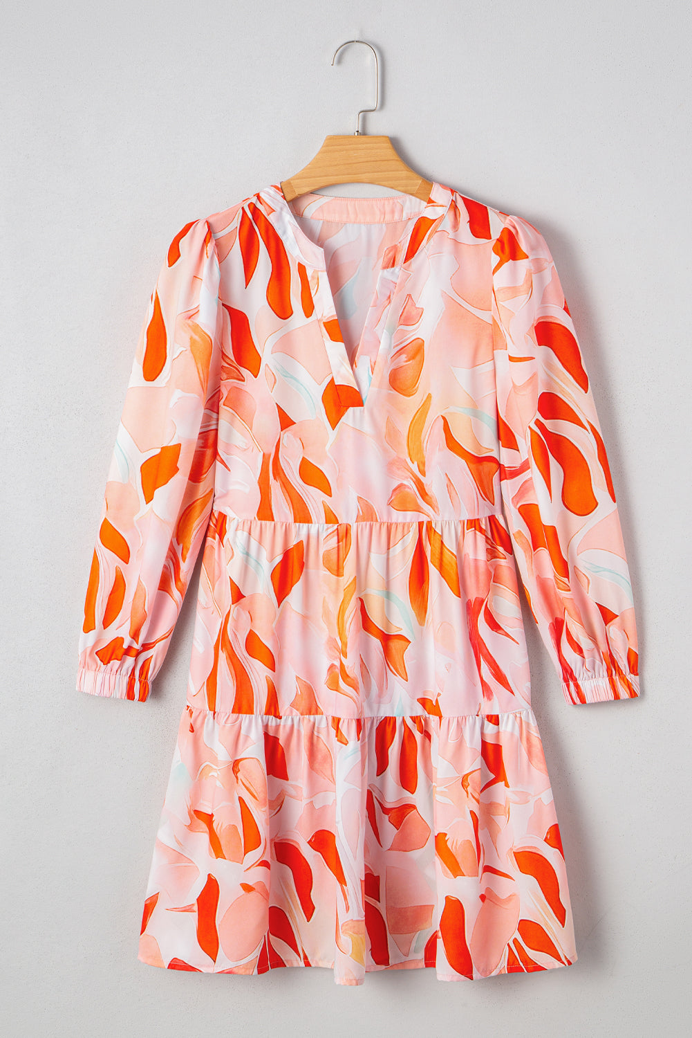 Abstract Split Neck Long Sleeve Dress