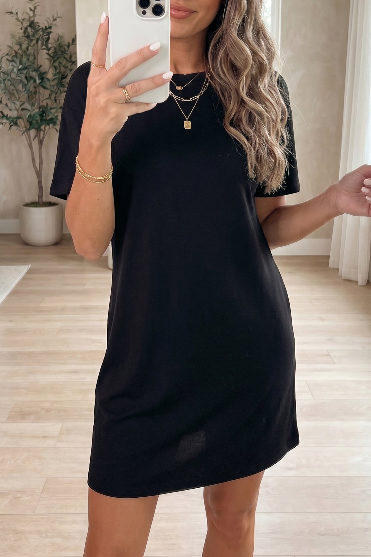 Solid Backless Bow Tie Short Sleeve Mini Dress