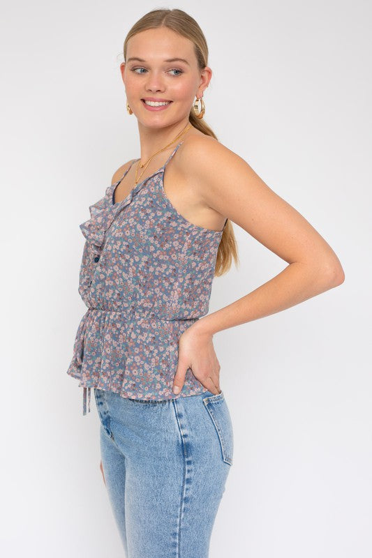 Sleeveless Elastic Waist Top With Ruffle