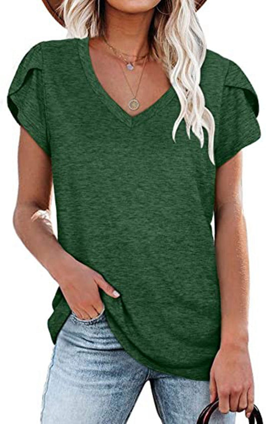 ๐ธ Women's V-Neck Petal Sleeve Summer T-Shirt โ Elegant & Breezy