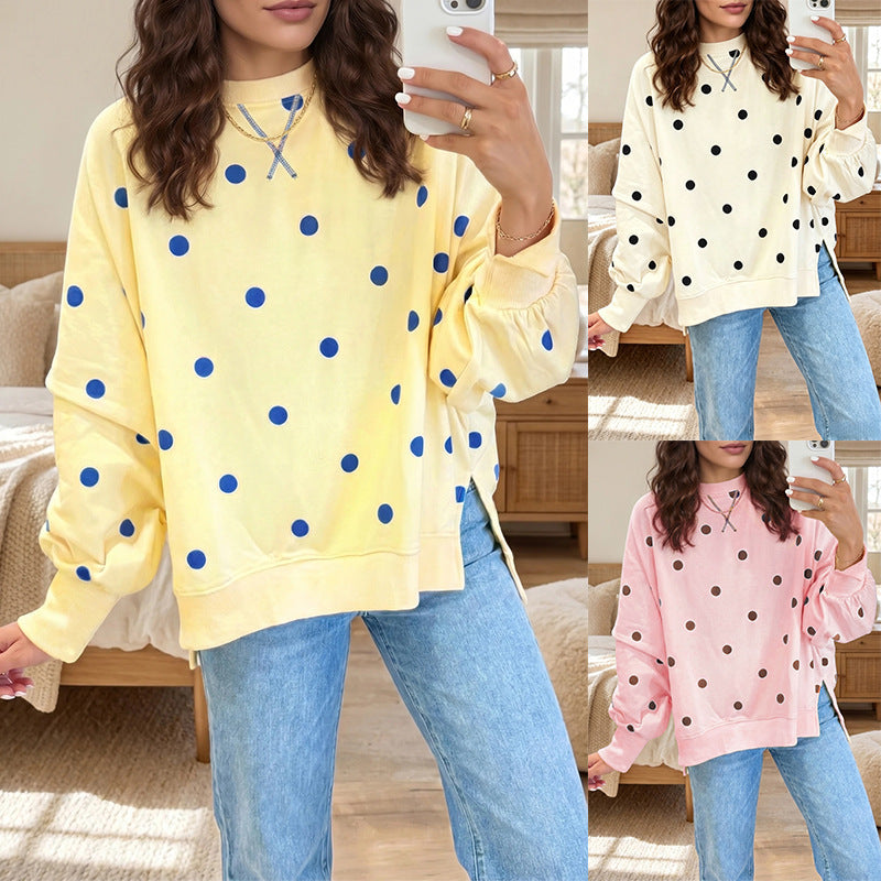 Women's Polka Dot Loose Hoodie Sweatshirt – Long Sleeve Pullover Top