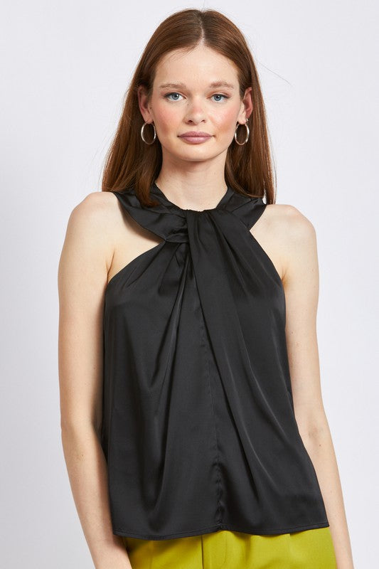 SLEEVELESS BLOUSE WITH TWIST FRONT