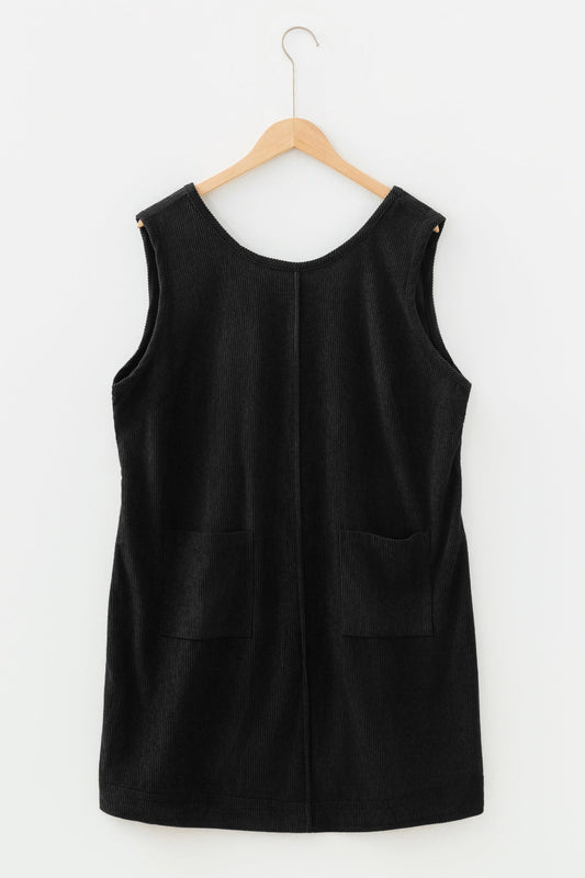 Plus Size Solid Corduroy Sleeveless Mini Dress