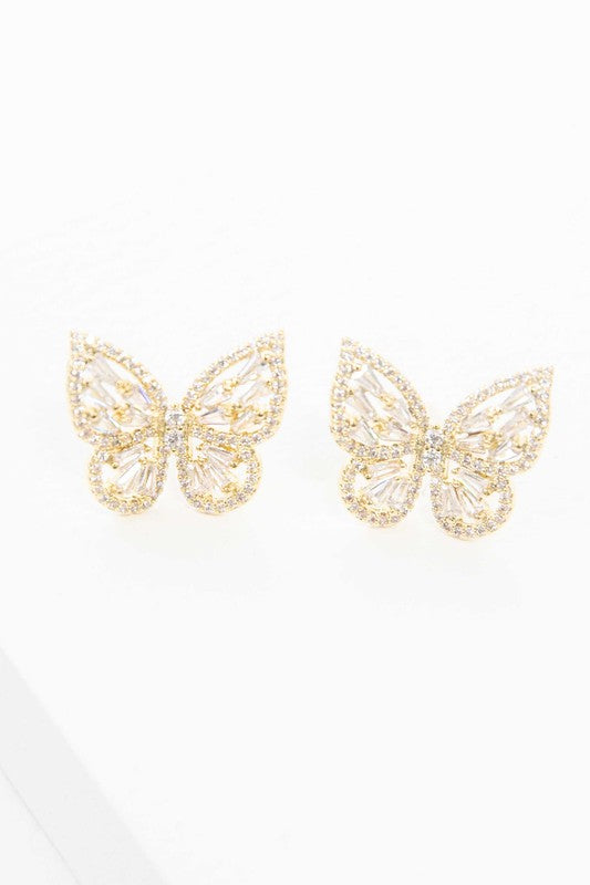 Crystal Butterfly Earrings Gold