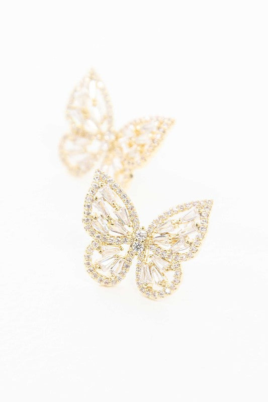 Crystal Butterfly Earrings Gold