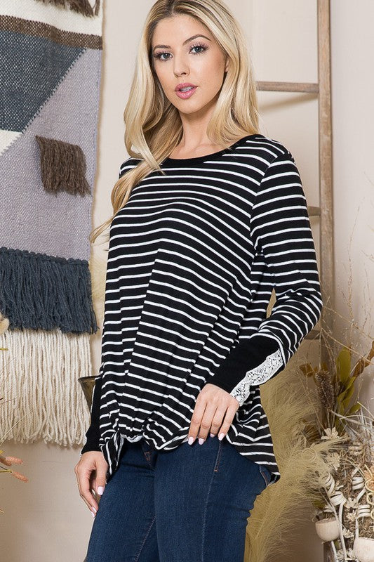 Front Twist Stripe Knit Top