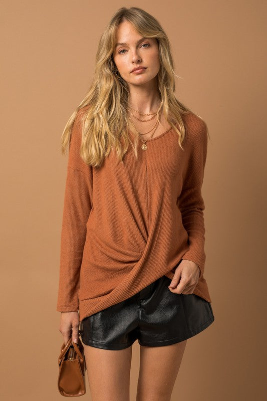 Long Sleeve V-Neck Draped Top