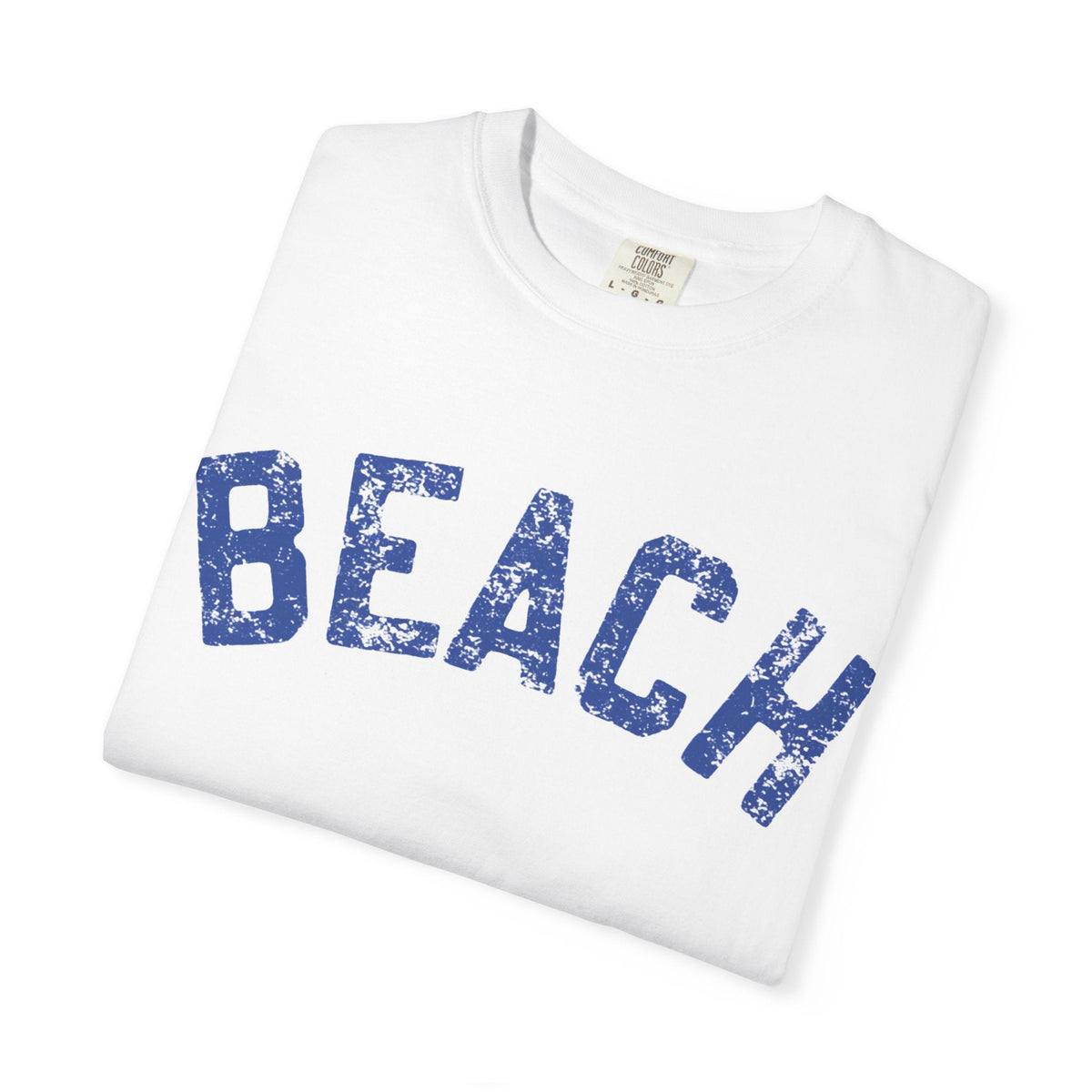 Beach Graphic T-Shirt – Vintage Blue "BEACH" Print
