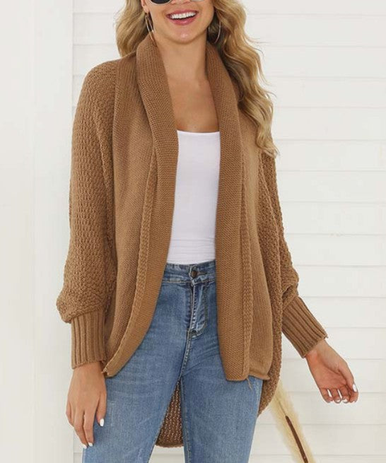 Khaki Contrast Knit Cardigan