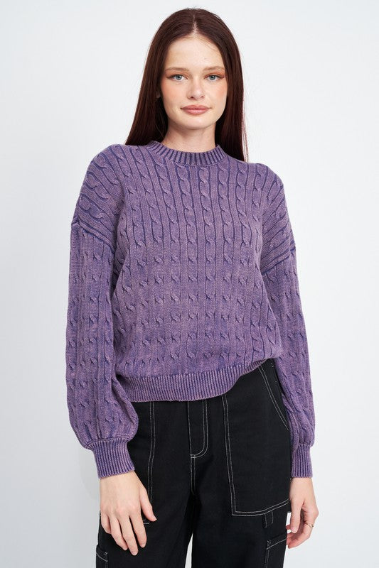 CABLE KNIT TOP WITH BUBBLE SLEEVES