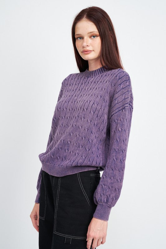 CABLE KNIT TOP WITH BUBBLE SLEEVES