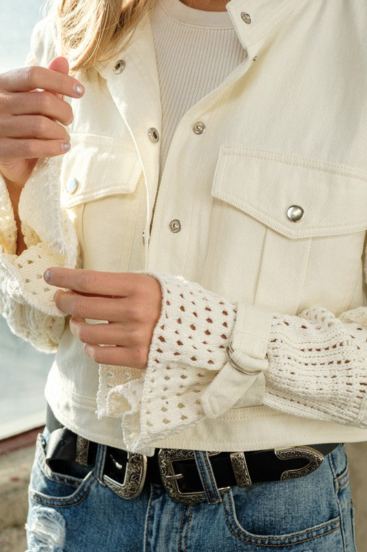 Twill Crop Crochet SLV Jacket
