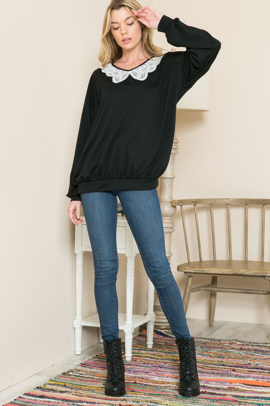 Oversized Lace Collared French Terry Sweatshirt