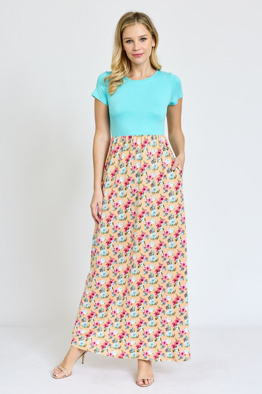 Short Sleeve Floral Maxi Dress