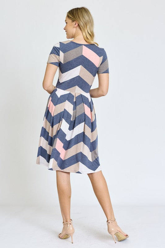 Plus Chevron Pleated Midi Dress