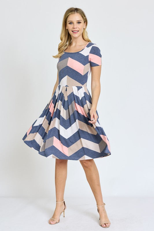 Plus Chevron Pleated Midi Dress