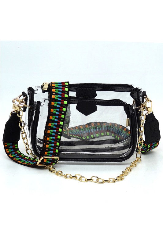 See Thru Clear 2-in-1 Crossbody Bag Guitar Strap | Modern Emporium