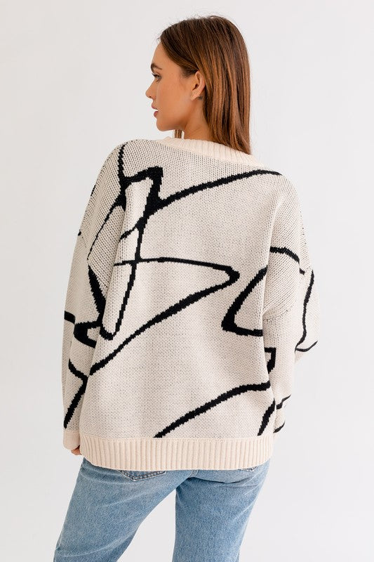 Abstract Pattern Oversized Sweater Top