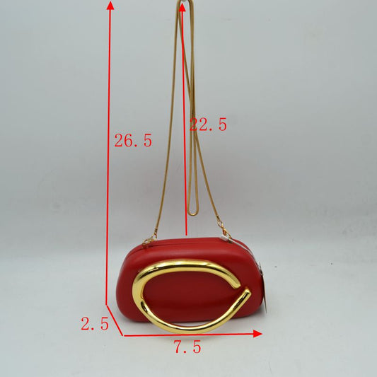 Hard Shell Clutch with Metallic Handle and Chain Strap