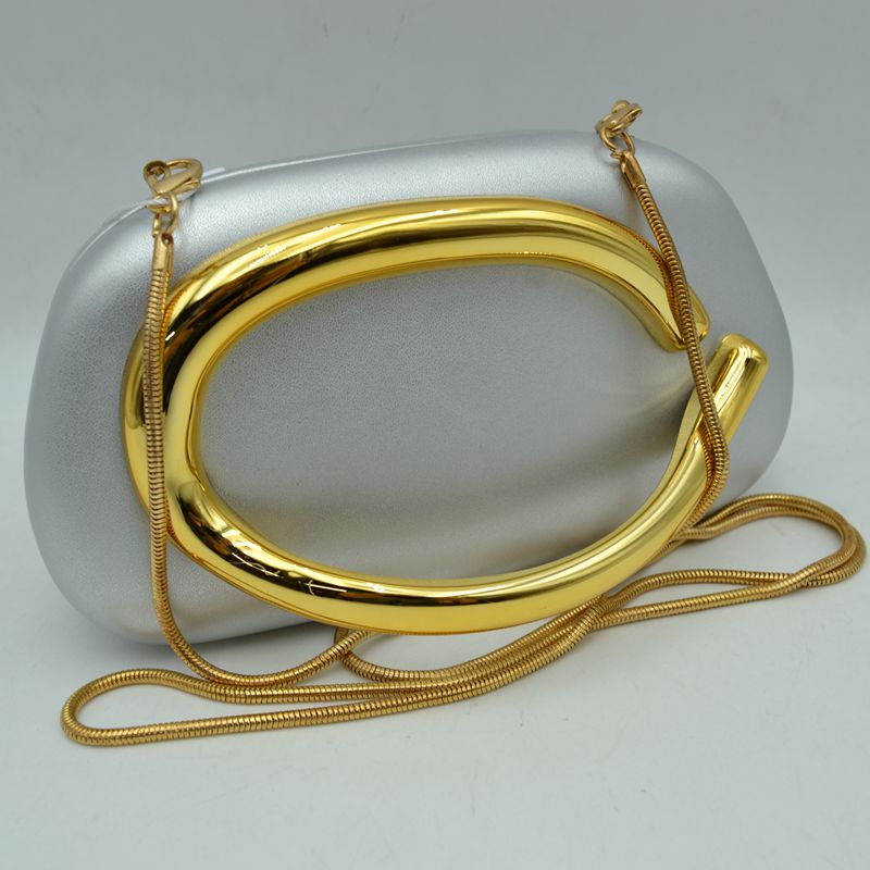 Hard Shell Clutch with Metallic Handle and Chain Strap