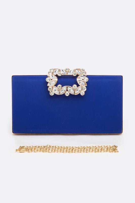 Crystal Buckle Metallic Box Clutch