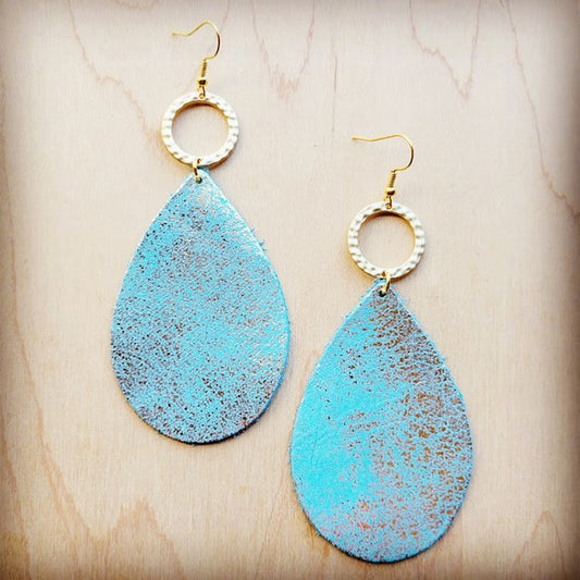 Teardrop Earrings Metal Turquoise w/ Gold Hoop