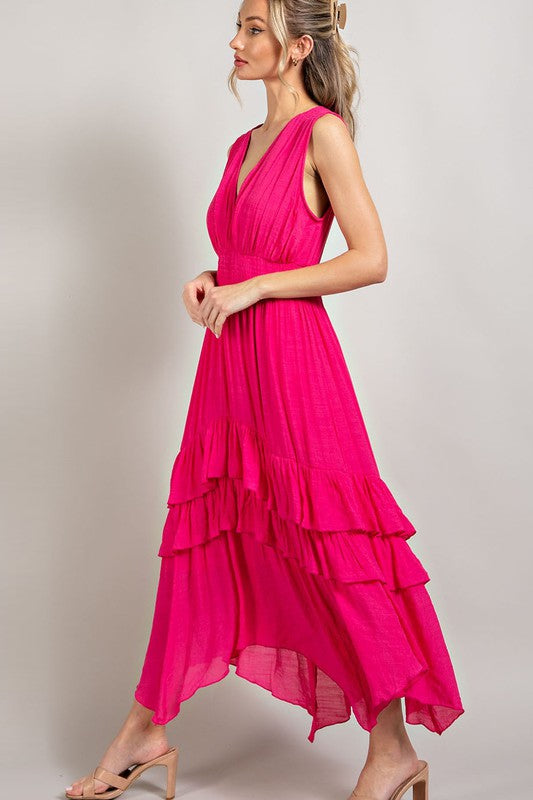 V-Neck Ruffle Maxi Dress