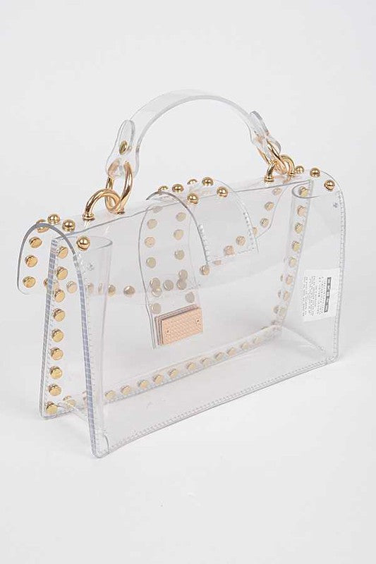 Studded Clear Top Handle Crossbody Stadium Bag