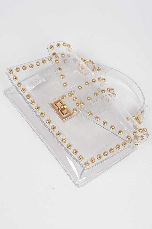 Studded Clear Top Handle Crossbody Stadium Bag