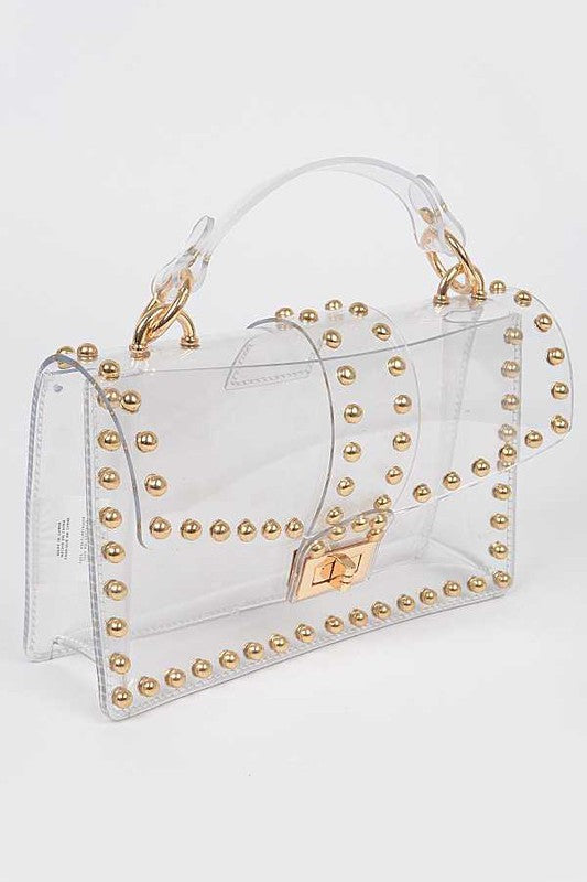 Studded Clear Top Handle Crossbody Stadium Bag