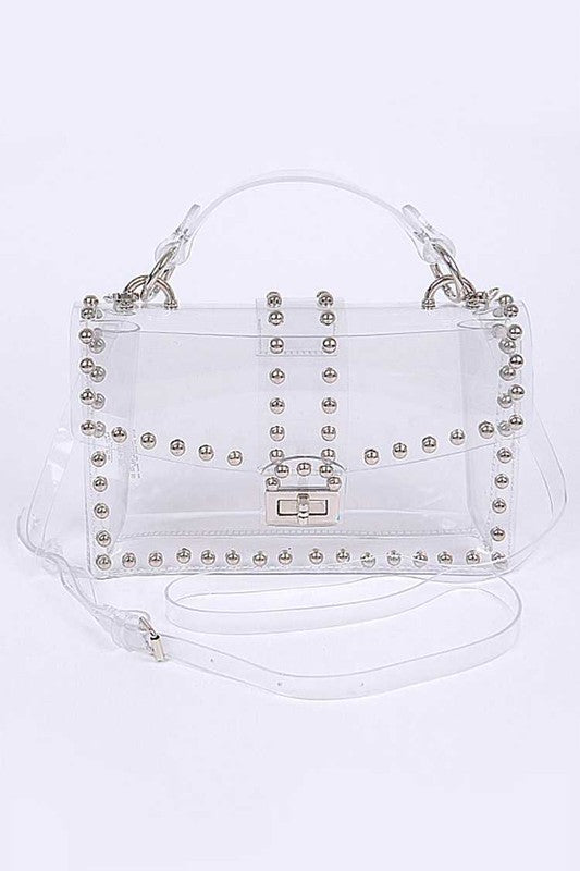 Studded Clear Top Handle Crossbody Stadium Bag