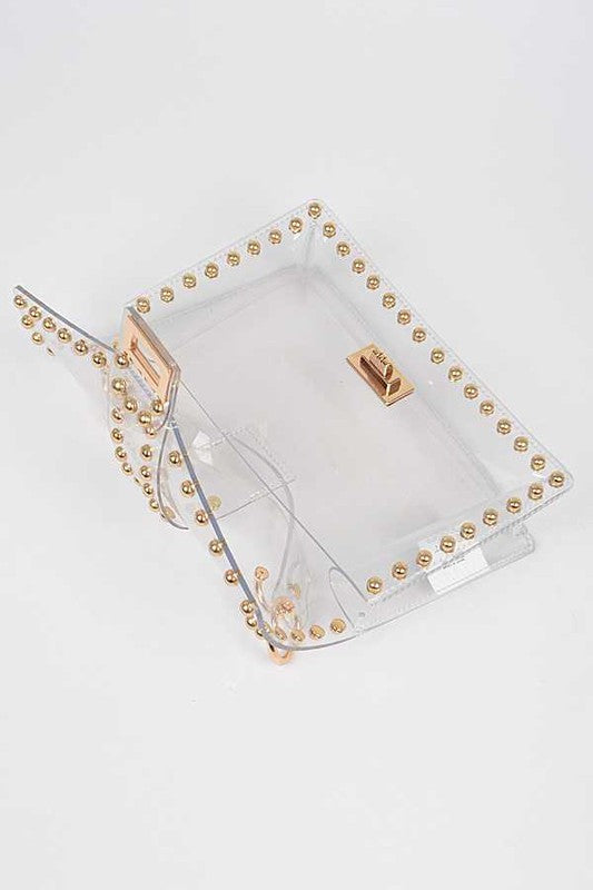 Studded Clear Top Handle Crossbody Stadium Bag