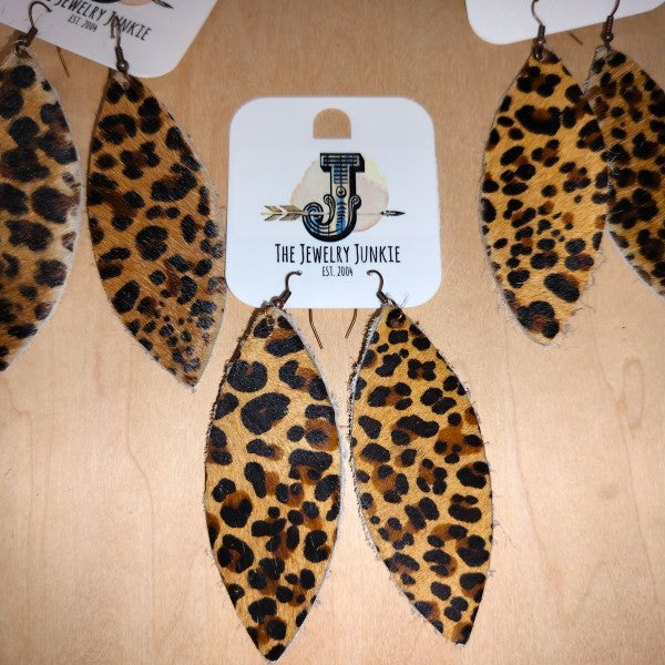 XX-NARROW LEATHER OVAL EARRINGS-SUEDE CHEETAH | MODERN EMPORIUM - Modern Emporium Boutique