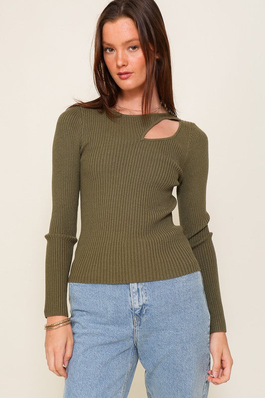 Cut Out Long Sleeve Sweater Top