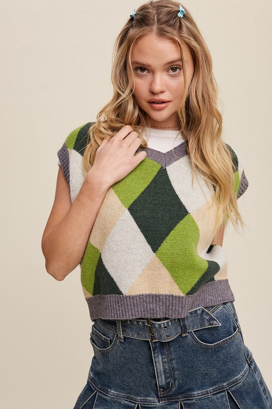 Argyle Cropped Sweater Vest