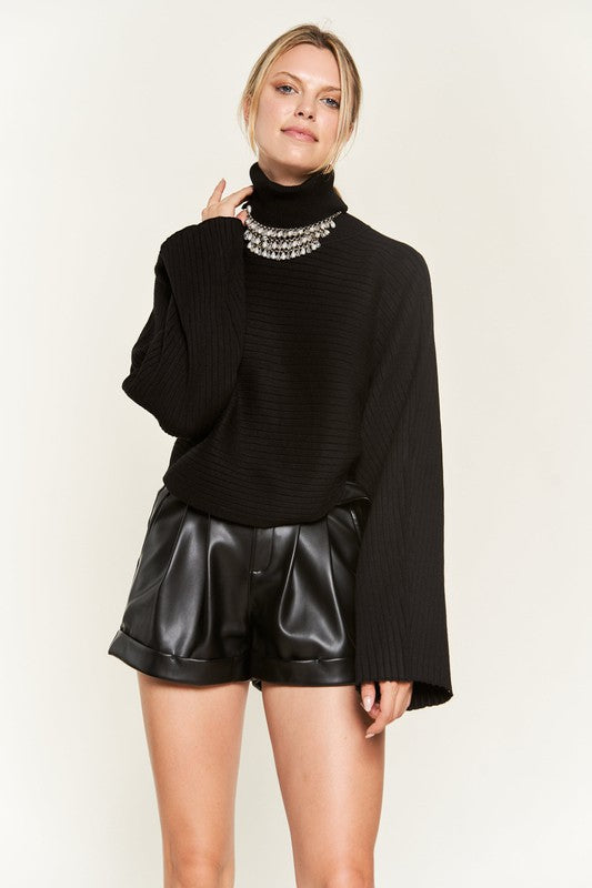 Mock neck wide sleeves top JJK50507